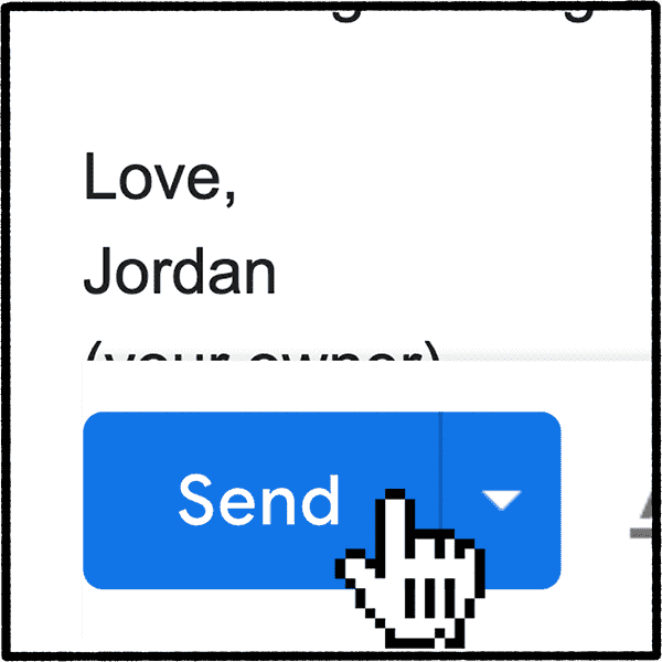 A mouse cursor clicking the send button